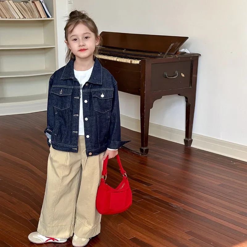 Children Clothes Denim Jacket Autumn Casual Korean Style Boys and Girls Solid Color Fashionable Kids Casual Jacket 241223