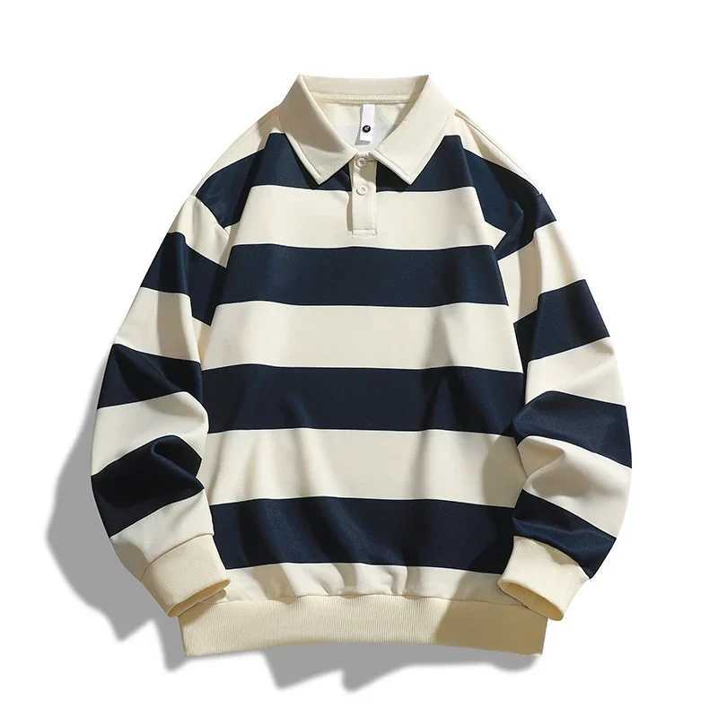 New Arrival Mens polo shirt autumn new fashion trend striped print casual loose outdoor camping collar top couple long sleeved T-shirt Z241223
