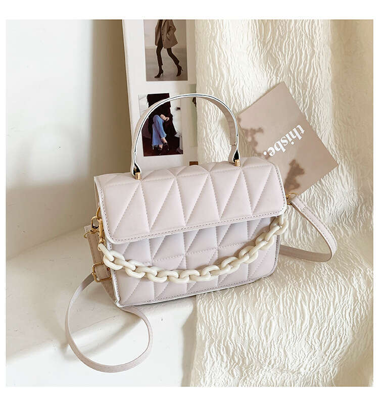 New Popular Women's Fashionable And High-End, Niche Crossbody Bag, Embroidered Thread Dia Grid Hand-Held Small Square Bag