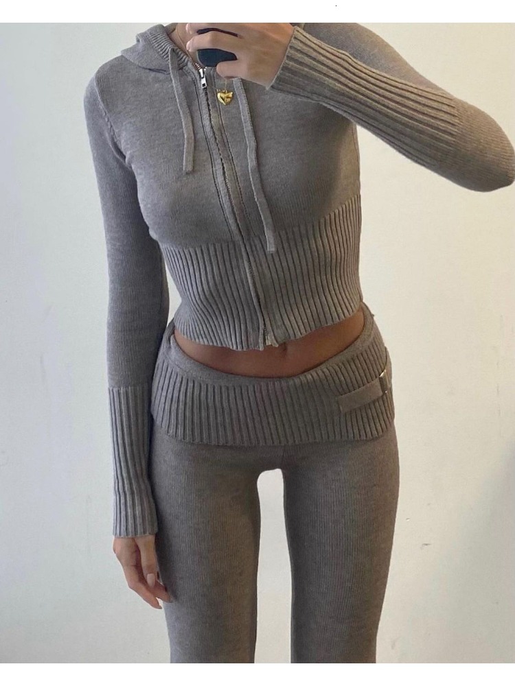 Tossy Knit Fashion 2 Piece-Set Hoodie Tracksuit Women Crop Top Knitwear And Women's Pants Sets Female Trousers Outfits