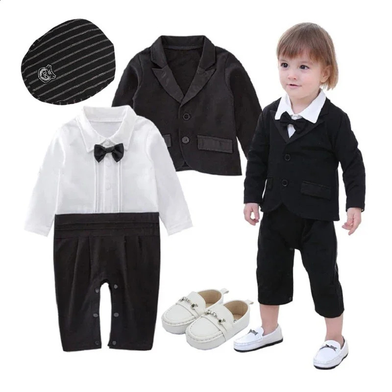 Gentleman Boss Baby Clothes Set Born for Boys Birthday Formal Wedding Party Toddler Romper Bodysuit with Coat 241223