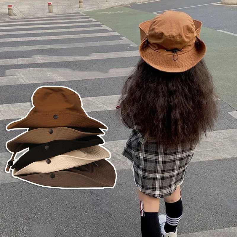Caps Hats Summer Quick Dry Kids Bucket Hat Solid Color Boys and Girls Fishermans Hat Children Dragging Outdoor Beach Panama Sun Hat H241223