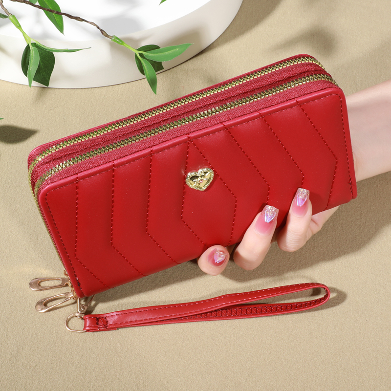 Chic Faux Leather Wallet Double Zipper Security Coin Purse & Card Slots - Fashionable Wristband Clutch For Everyday