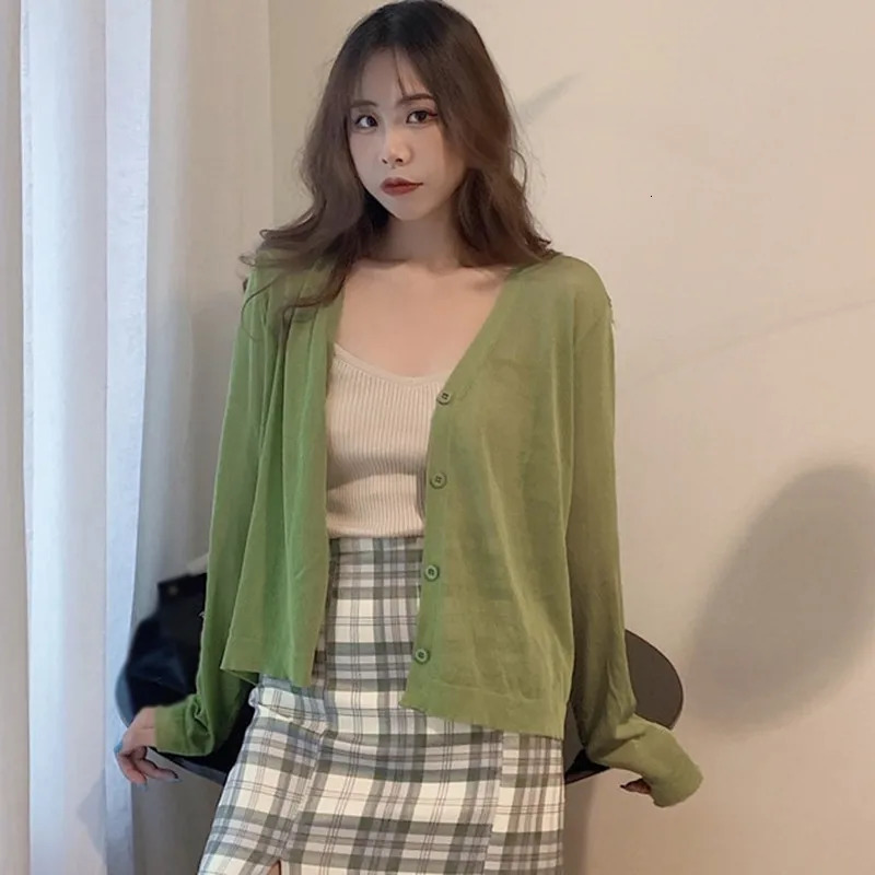 Women Summer Sunscreen Cardigan Button Knitwear Tops Female Korean Style Sleeve Short Coat Casual Sun Protected 241220