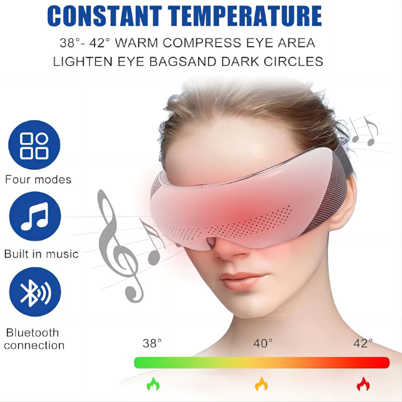 Visible With Heat Bluetooth Music Massager For Migraines Relax Reduce Strain Dark Circle Eye Bags Improve Sleep