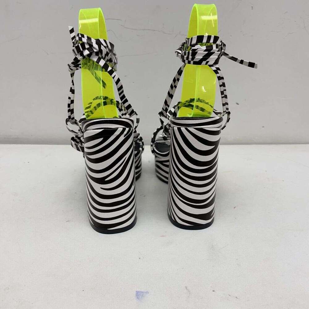 Large Size New Style Platform Cross Tie Strap High Heel Sandals Women summer chunky heel zebra printing slingbacks outdoor heels 12CM heeleed