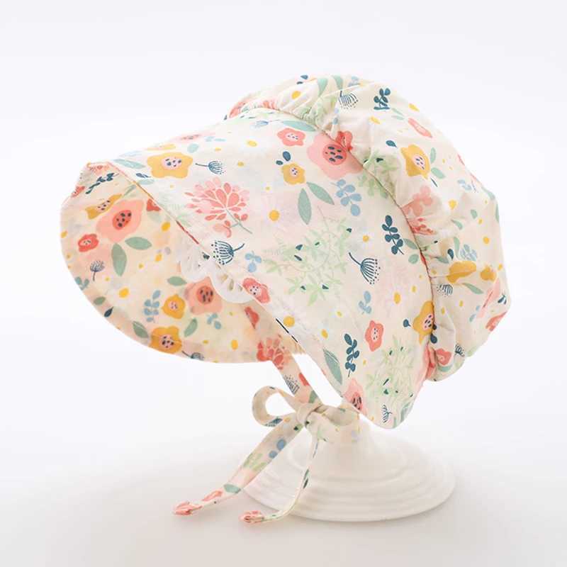 Caps Hats Cute girl Sunhat for 3-20M new summer thin print princess bucket hat Sunhade Peaked Cap outdoor palace hat Korean style H241223