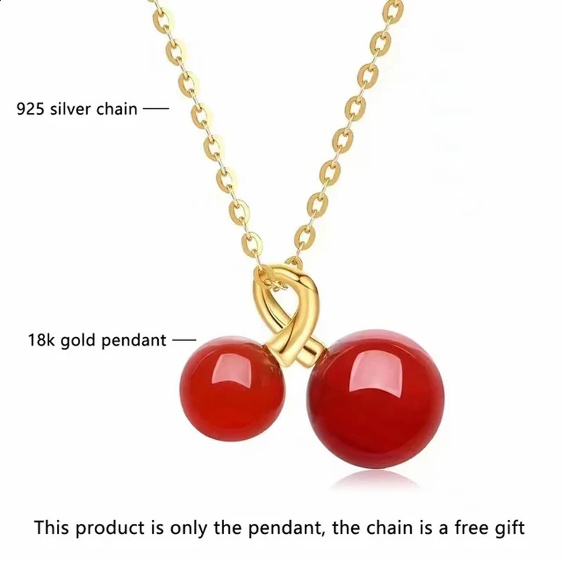 Wine Red Cherry Gold Colour Pendant Necklace Cherries 18K Laminated Gold Jewelry Necklaces April Gift for Teen Girls Party 241220