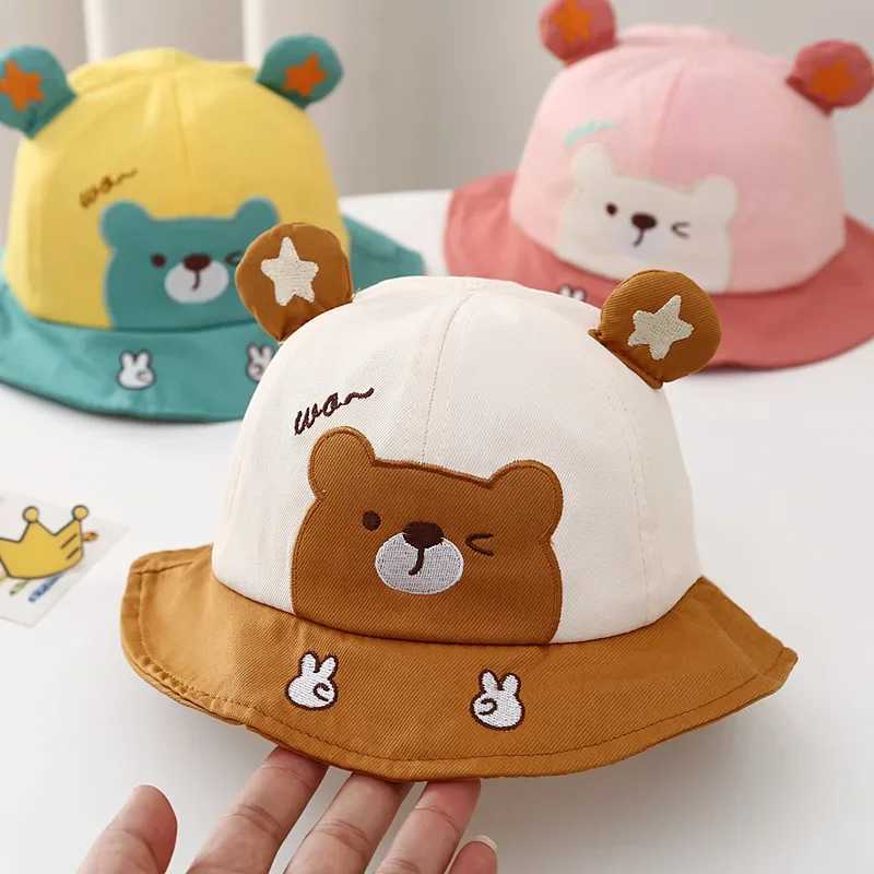 Caps Hats Baby boy sun hat children summer fisherman hat baby girl sun hat cute bear cartoon frog children bucket hat H241223