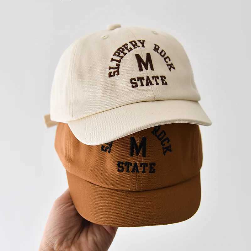 Caps Hats Korean letter embroidered baby hat summer toddler boys and girls cotton baseball cap solid color childrens adjustable foot cap H241223