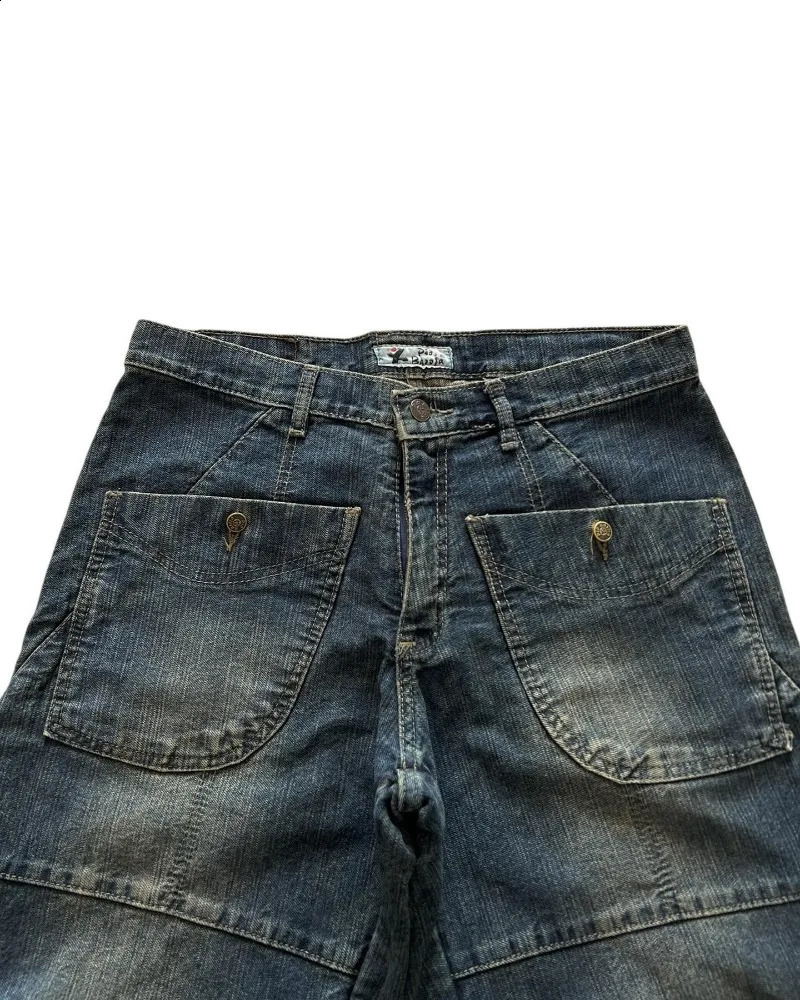 Y2K American Fashion Pocket Washing Old Baggy Jeans Women Streetwear Vintage Hip Hop Pop Gothic High Waist Wide Leg Pants 241223