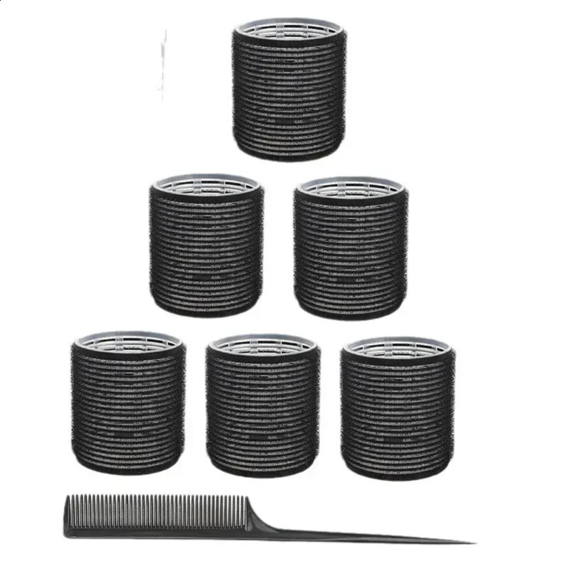 13pcs Black Self Grip Hair Rollers No Heat Hair Curlers Heatless Curls Hair Bangs Volume Self-adhesive Hook DIY Styling Tools 241218