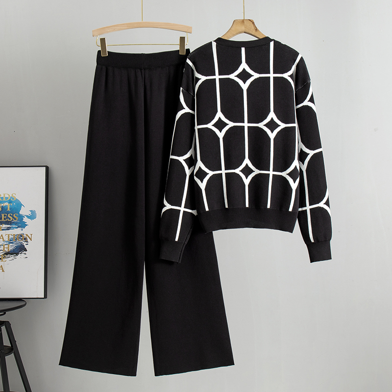 new Spring And Autumn Suit Women's New Fashion Sets Loose V Neck Sweater Casual Sports Pants Two Piece Set