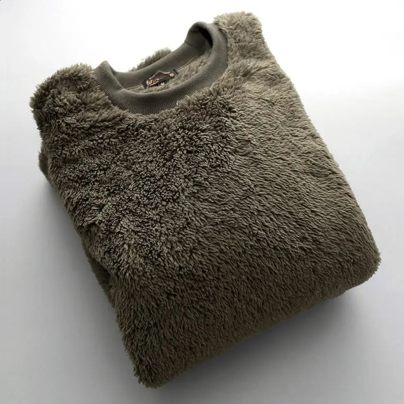 mens round neck pull up sweatshirt plain soft plush top double-sided coral velvet home textile outdoor sweatshirt 241223