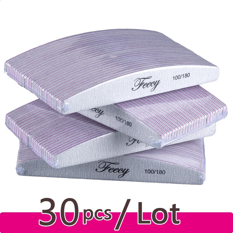 30Pcs/Lot Nail File Buffer 100/180 Grit Half Moon Double Side Sandpaper Nail Sanding Grinding Gel Nail Polish Nail Manicure Tool 241223