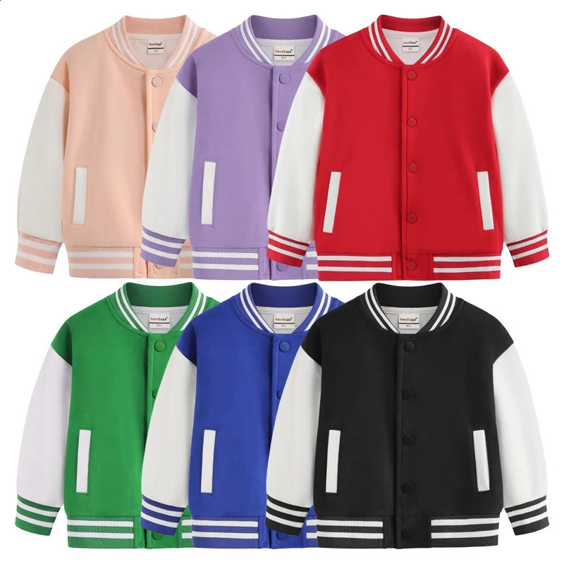 Winter Boys Baseball Uniform Solid Color Girls Coat Children Clothes Casual Loose Long Sleeve Jackets Warm Kids Outer Wear 241223