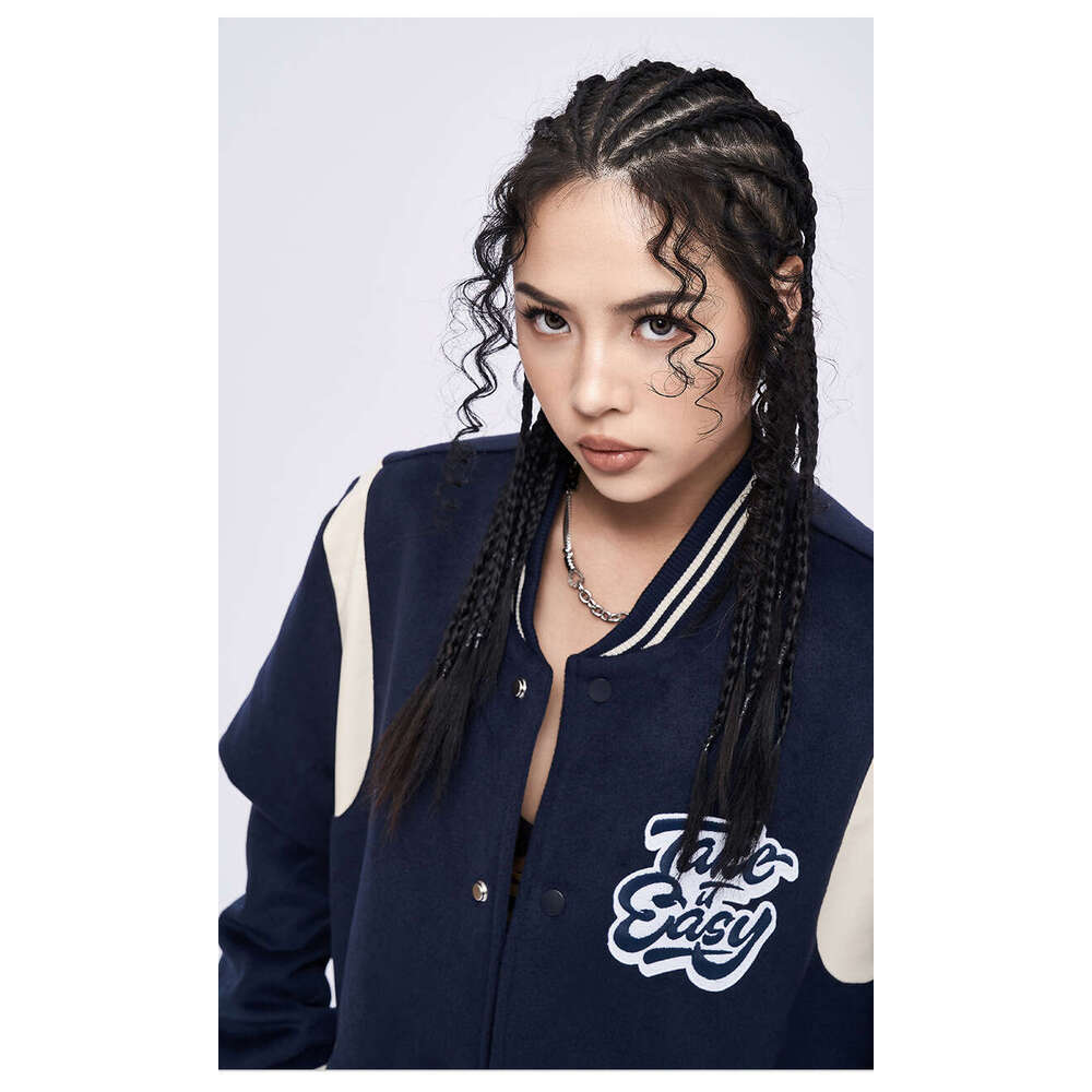 Autumn/Winter New Color Contrasting Loose Embroidered Baseball Couple Cotton Jacket Men and Women