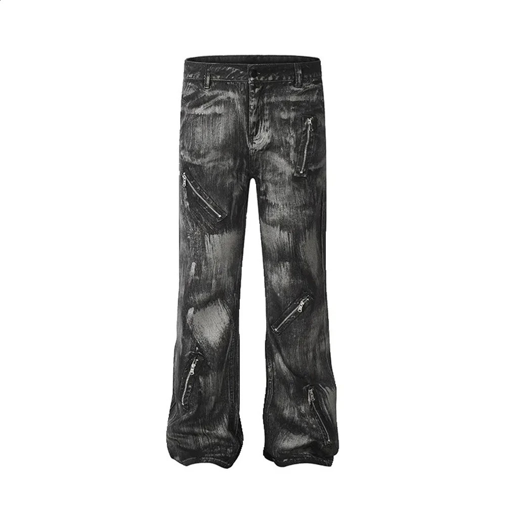 Mens Jeans Y2k Multi-Zipper Decoration Washed Casual Pants Streetwear American Fashion Campus Performance Pants MenS Clothing 241223