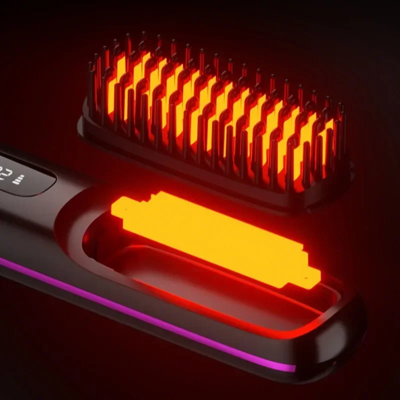Electric LCD Usb Ceramic Heating Straight Hair Comb Wireless Portable Negative Ion Styling Tool Rechargeable Straightening Brush 241121