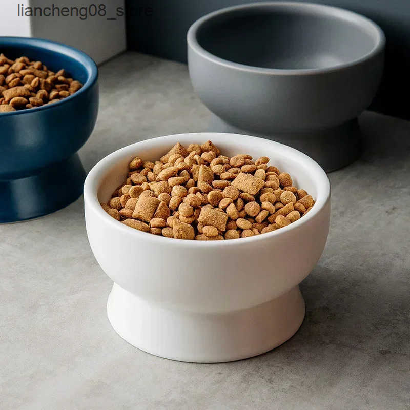 Dog Bowls Dishes Cat Food Water Bowls Nordic Style Pet Ceramics Feeding Dishes Puppy Kitten Neck Guard Matte Pottery Bowl Dog Eating Accessories L2409