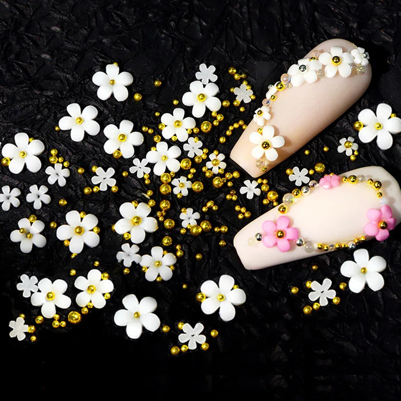 1Bag Acrylic Flower 3D Nail Art Decoration Mixed Size Steel Beads Silver Gem Nail Manicure Tool Accessories For DIY Nail 241223
