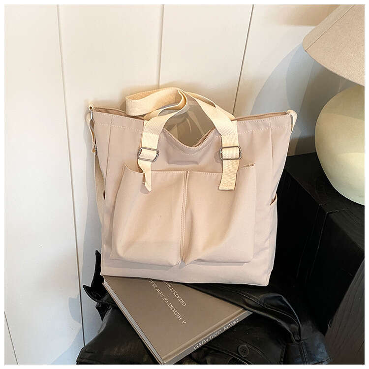 Foreign Trade Women's New Fashionable Commuting Shoulder Large Capacity Student Book Japanese And Korean Double Canvas Crossbody Bag