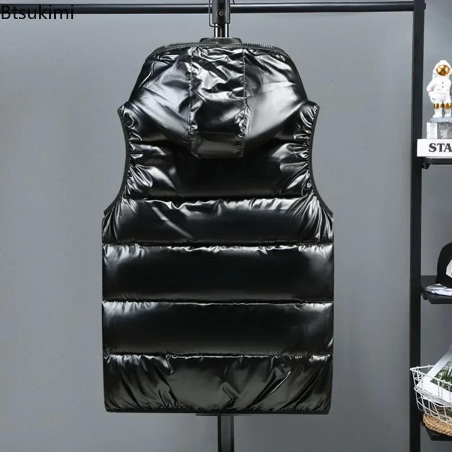 New Men's Down Cotton Vest Coats Fashion Glossy Waterproof Warm Waistcoat Couple Outdoor Windbreak Parkas Vests Male Big Size6xl