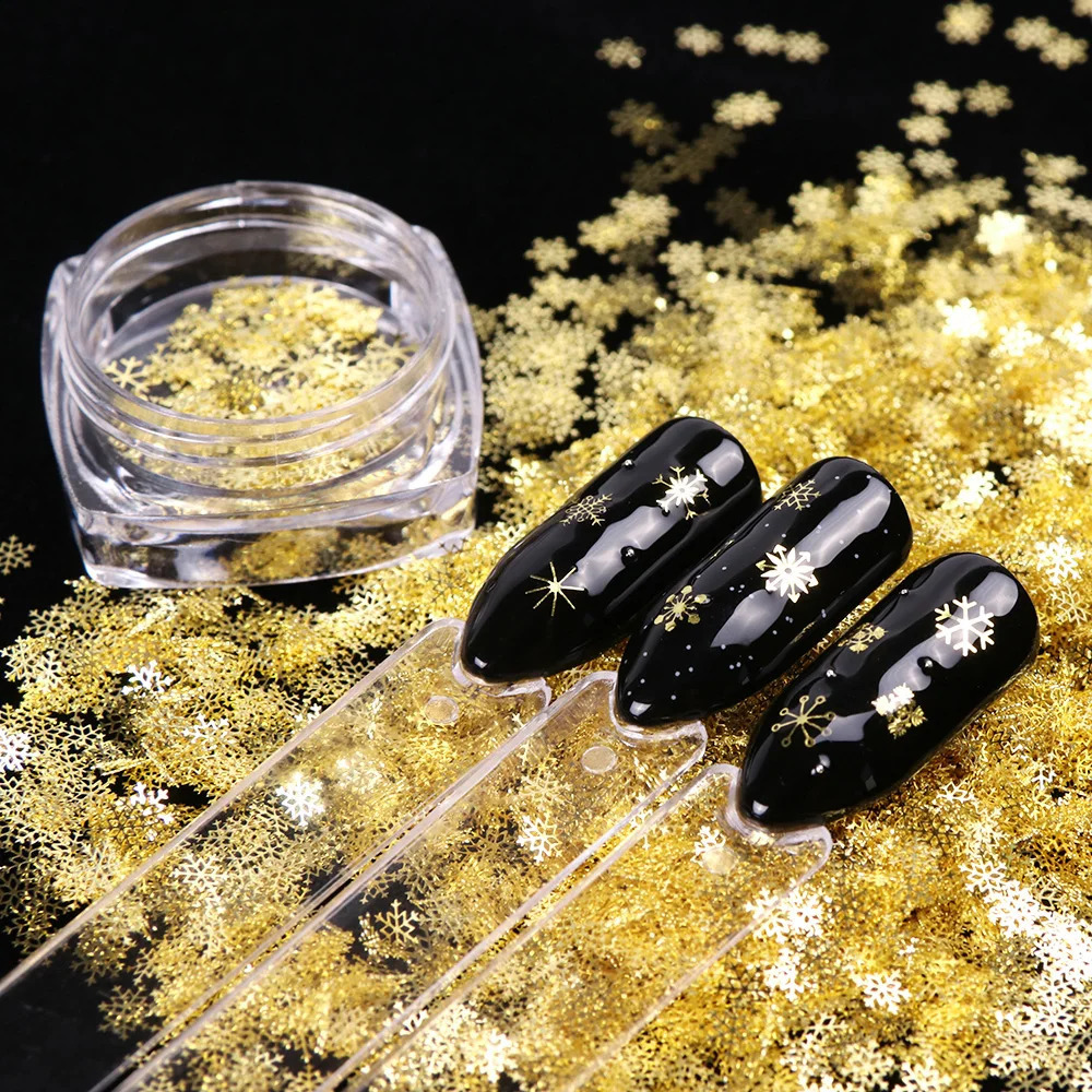 80-90pcsjar Hollow Out Gold Nail Glitter Sequin Snow Flakes 810mm Mixed Metal Snowflakes DIY Snow Flake Manicure Decor 241223