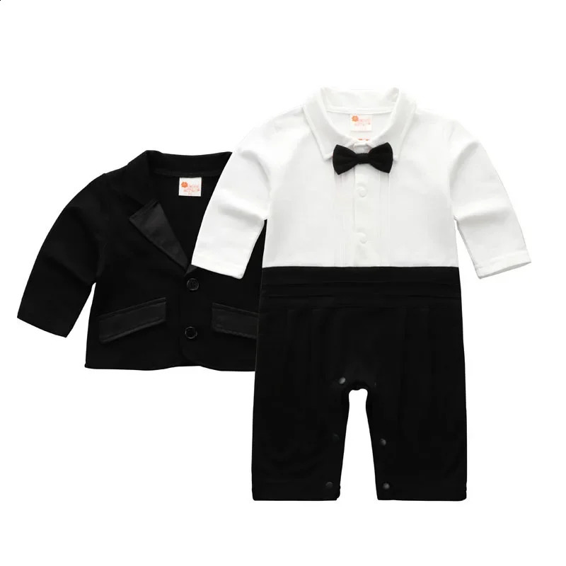 Gentleman Boss Baby Clothes Set Born for Boys Birthday Formal Wedding Party Toddler Romper Bodysuit with Coat 241223