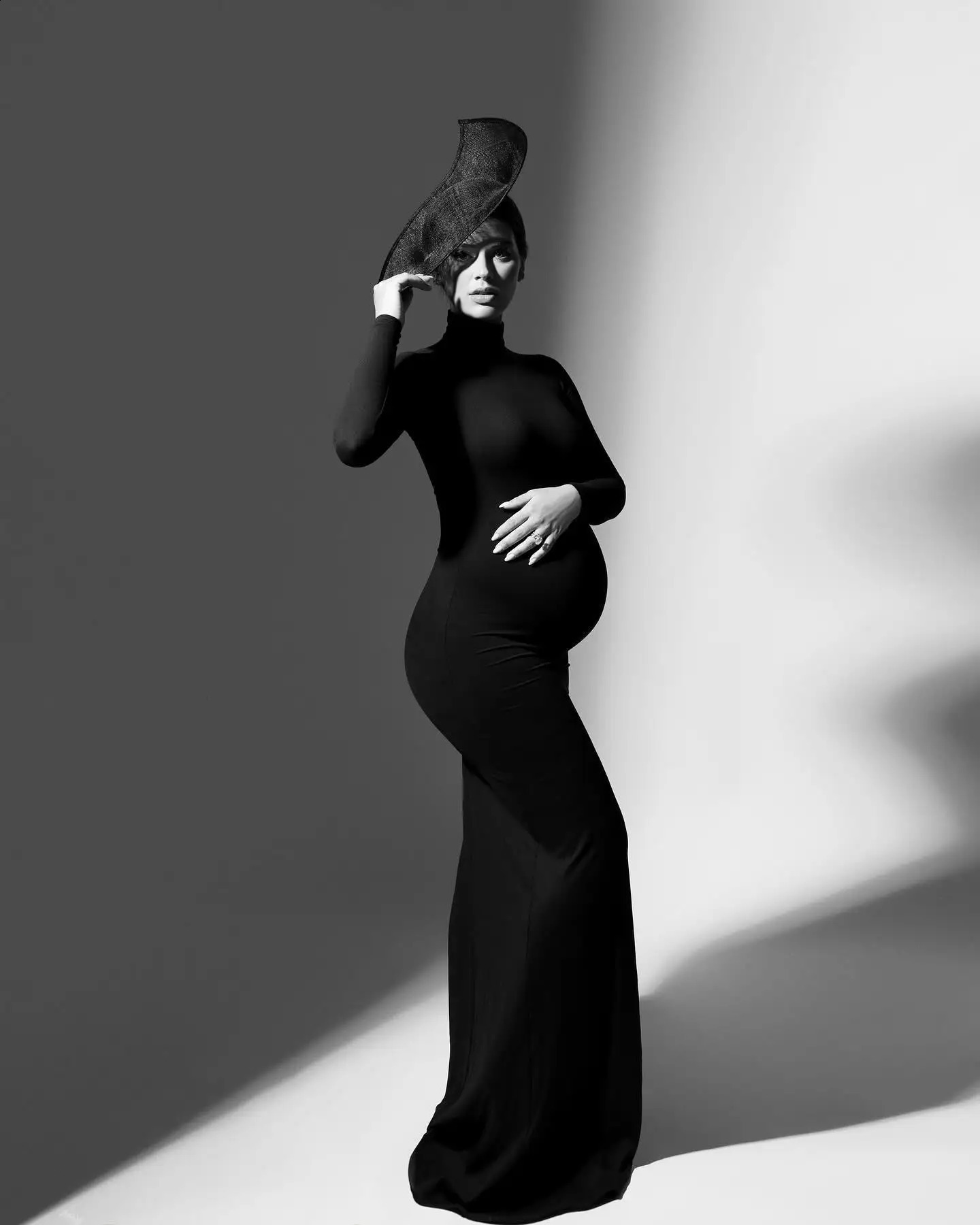 Maternity DressesStylish Maternity Dress for Baby Shower Elegant High Neck Long Sleeve Dress for Pregnancy Poshoots 241223
