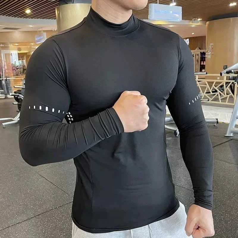 High Quality Gym T-shirt Mens Long Sleeve Compression Shirt Fast Drying Training Top Mens Muscle Exercise Running Clothes T241223