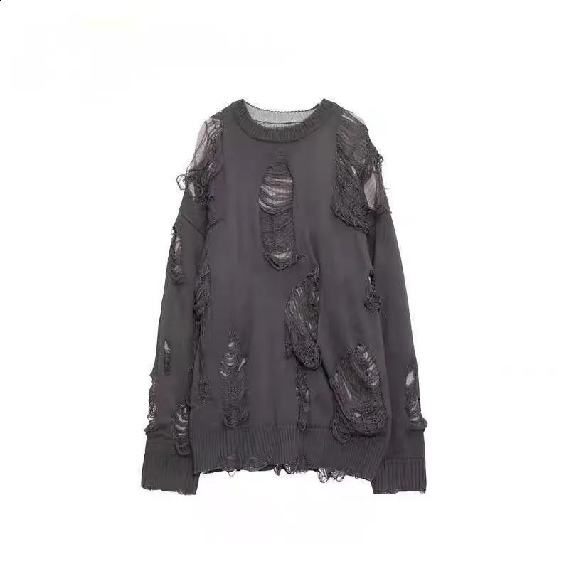 2025 Gothic Fashion Retro Ripped Cotton Top Men Y2k Street Harajuku Hip-hop Punk Rock Casual Loose Oversized Long-sleeved Women 241223