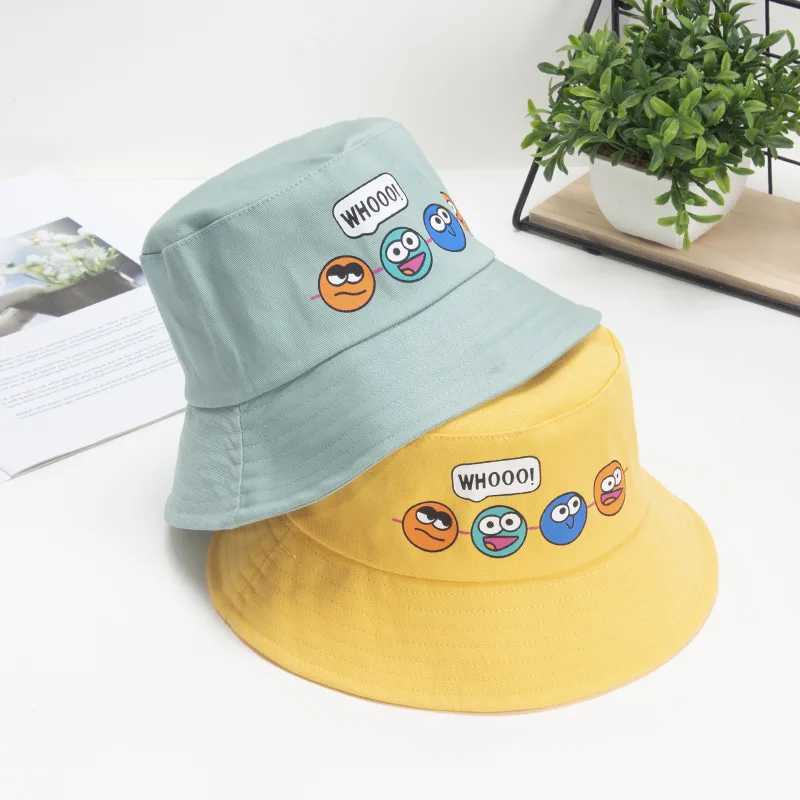 Caps Hats Cute childrens cartoon bucket hat baby boy girl outdoor sun hat childrens summer hat strap windproof rope 2-8 years old H241223