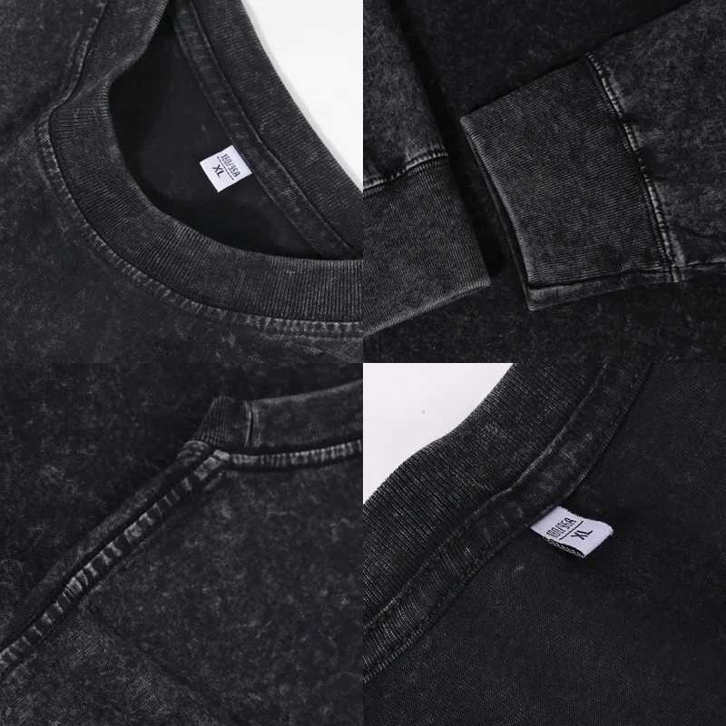 High Quality 230g mens 100% pure cotton long sleeved T-shirt suitable for autumn retro style acid washed tee wax printed round neck casual oversized t