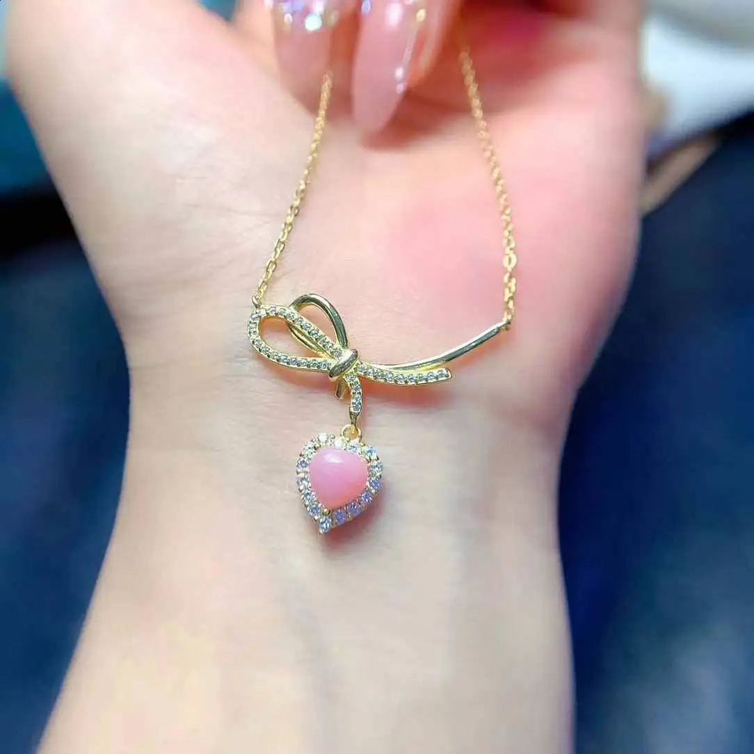 Pure Natural Pink Opal Necklace For Sale 925 Sterling Silver Cute Female Love Heart necklace Natural Real Opal 241220