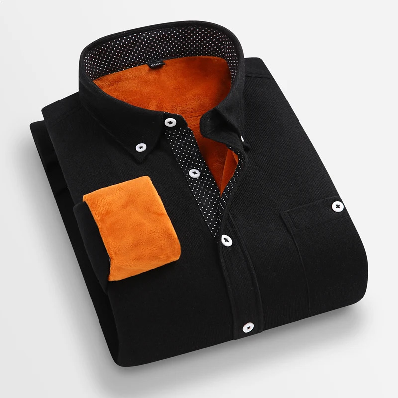 Mens casual fashion corduroy plus fleece shirt plus fleece plus thick shirt 241223