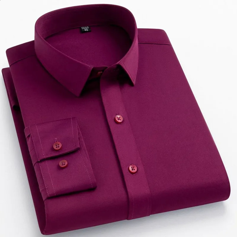 BAMBOOPLE Non-iron Office Shirts for Men Latest Anti-wrinkle Soft Business Without Pocket Smart Causal Purple Slim Fit AEchoice 241223