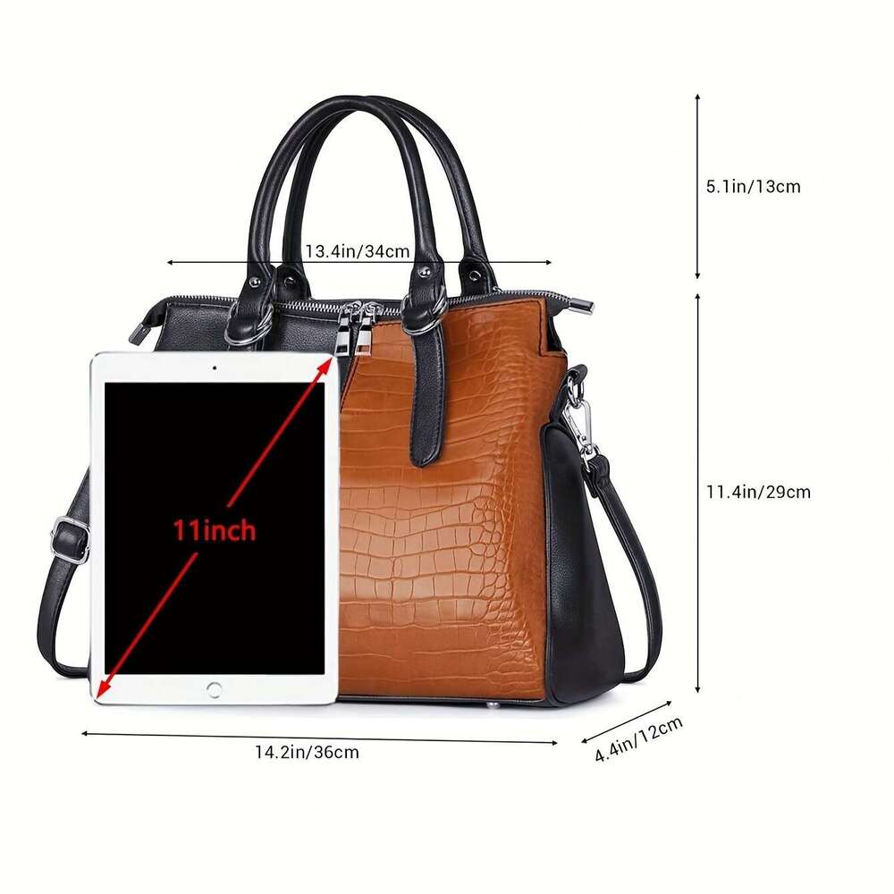 Vintage Chic Leopard Crocodile Pattern Tote Bag Stylish Shoulder Crossbody Handbag with Fashion ing, Retro Design, and Spacious Interior - Perfect for