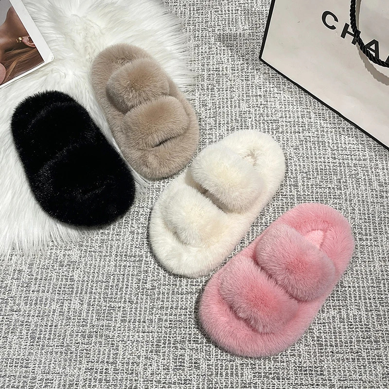 Girls Winter Slippers Fur Plush Slip On Shoes Indoor Outdoor Children Sliders Warm Solid Color Anti-slip Fashion Kids Shoes 241223