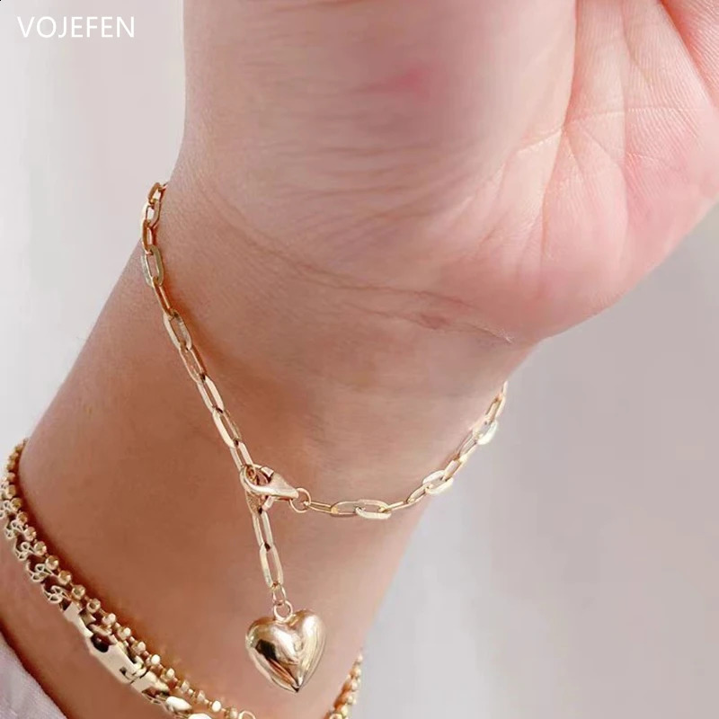 VOJEFEN AU750 Heart Pendant Bracelet Original 18K Pure Gold For Women Genuine Link Wrist Bracelets Fine Jewellery Gift 241220