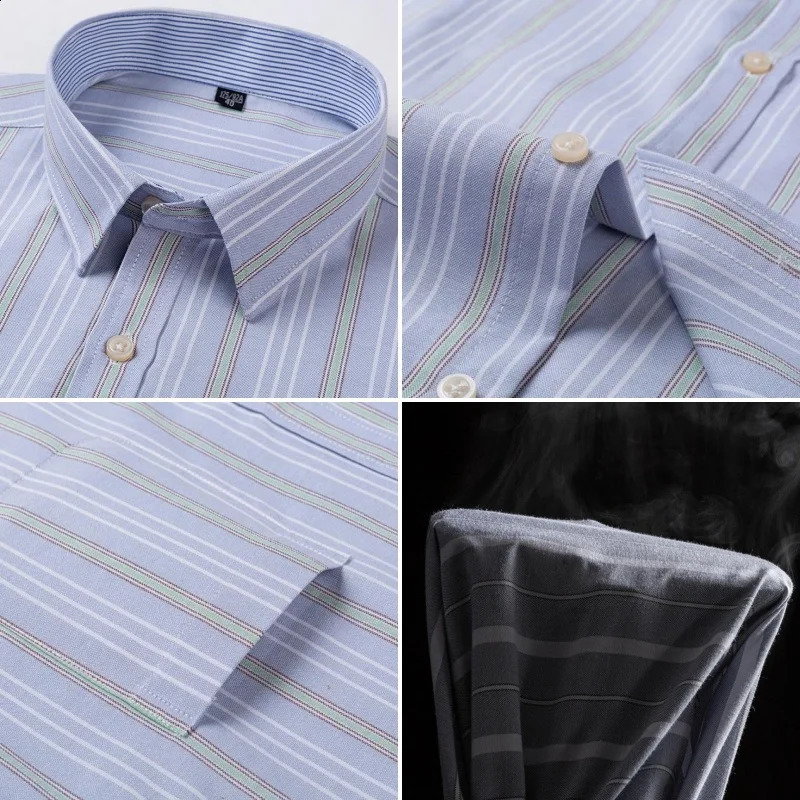 Mens Social Shirt Long Sleeves 100% Pure Cotton Oxford Soft Buttoned Plaid Formal Male Clothes Pocket Social Shirt S-7XL 241223