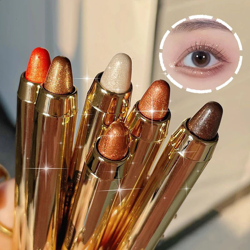 Shimmer Eyeshadow Stick Easy Glitter Highlighter Eyeshadow Pencil Brightening Makeup Pink Silkworm Champagne Gold Eyeliner 241223