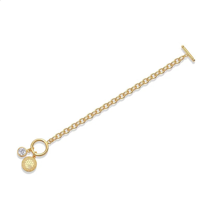 S925 Silver 1 Yellow Gold Chain Woman Cuff Bracelet Party Gift 241214