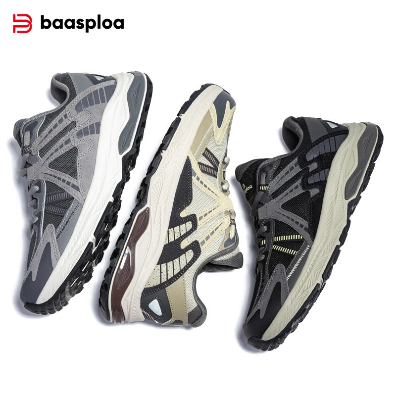 Baasploa Men Running Shoes Outdoor Casual Lightweight Breathable Sneakers Male Non-Slip Vintage Sports Shoes