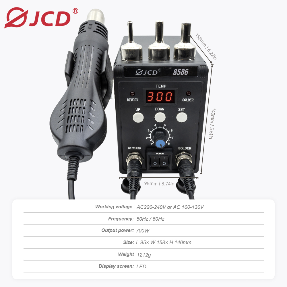 JCD 8586-BPrecision digital temperature controlled soldering station suitable for electronic repair and DIY, fast heating, precise temperature control