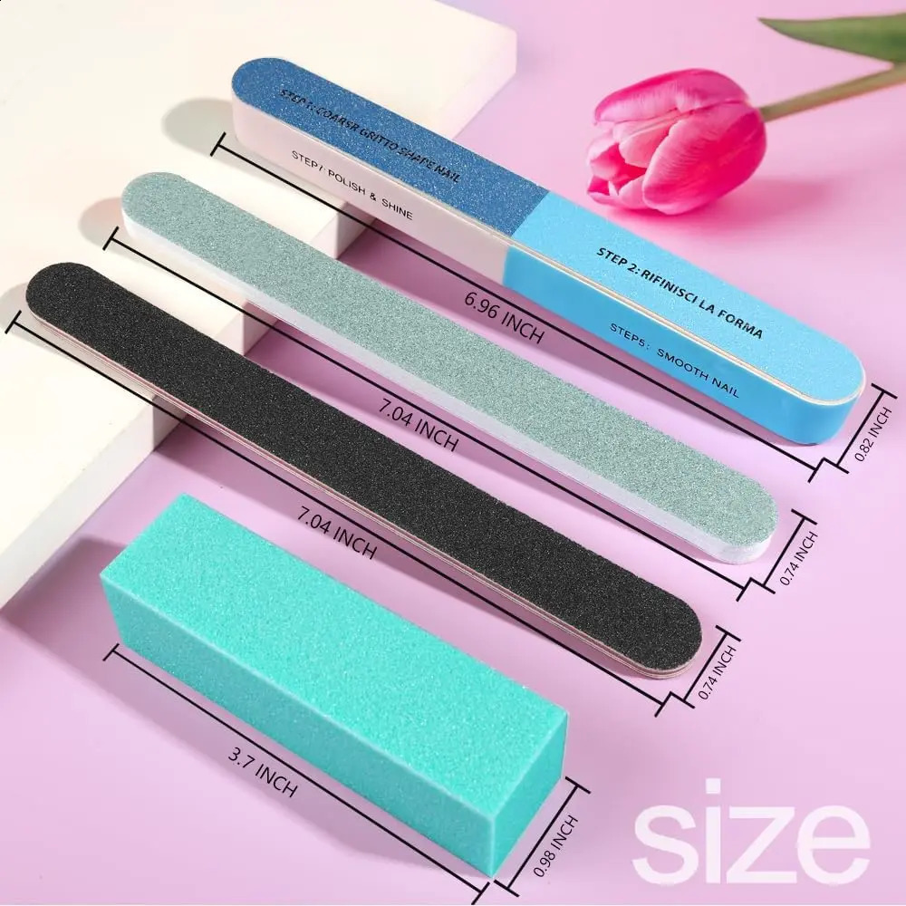 20pcs/Set Nail Files Colour Rectangle Rubbing And Polishing Block Sets 400/1000 Grit Rub-down Strip Smooth Nail Tools 241223