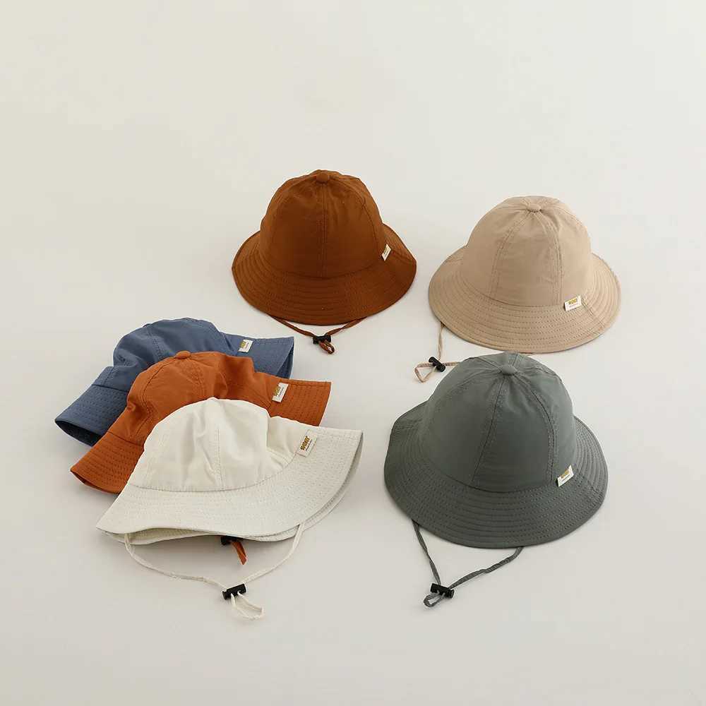 Caps Hats Summer Childrens Bucket Hat Solid Color Boys and Girls Sun Sunshade Hat Outdoor Fashion Beach Childrens Fishermans Hat H241223