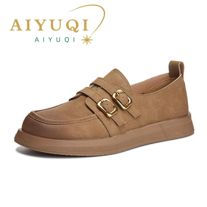 AIYUQI Loafers Female Genuine Leather Ladies Spring Shoes Retro British Style Women's Shoes