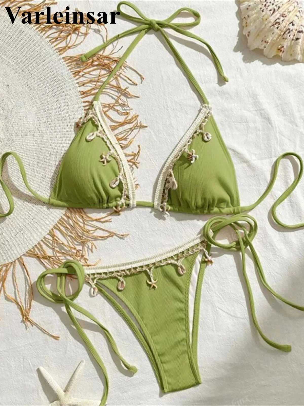 New Splicing Halter Strappy Brazilian Bikini Women Swimwear Female Swimsuit Two-pieces Bikini set Bather Bathing Suit Swim V6024XJ241223