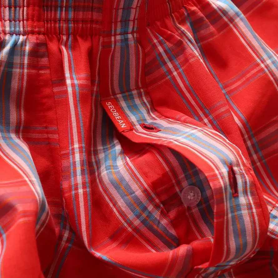 Seobean mens sexy jacket short sleeved home comfortable plaid dress long socks W241223
